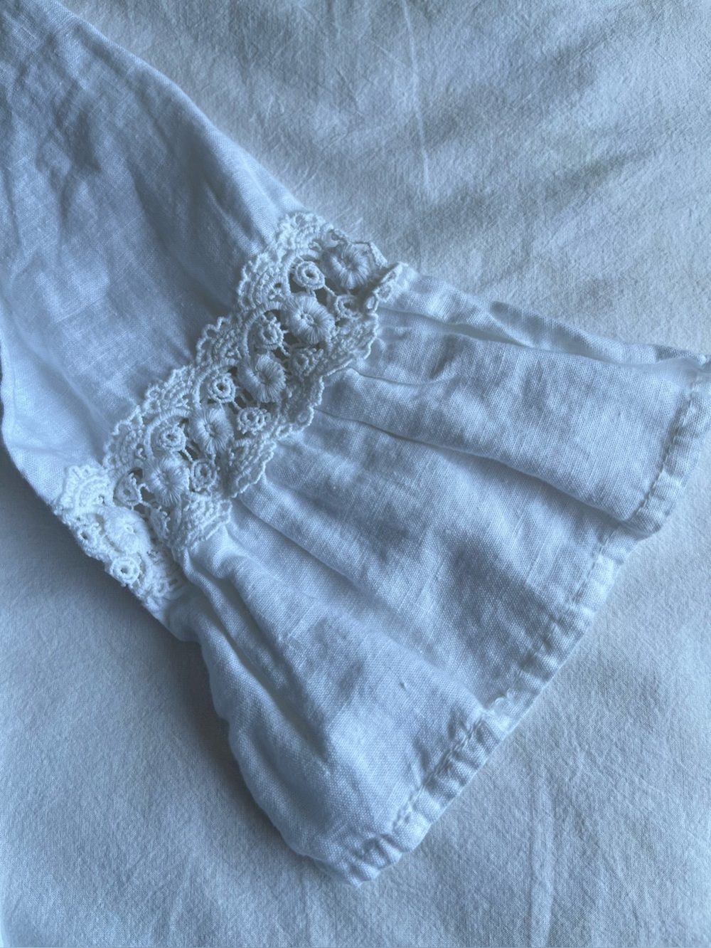 Terzo Millennio Italy White 100% Linen Lace Sleeve Boho Lagenlook Blouse Size M - Picture 9 of 14